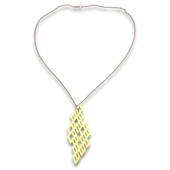Brevity 14k Gold Filled Geometric Pendant Round Link Chain Grid Necklace - Picture 2 of 7